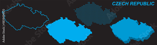 Czech Republic Map Vector Set, European Outline Silhouette Dotted 3D Solid Shapes, Czechia Country Infographic Template, Editable EPS Czech Republic Geography