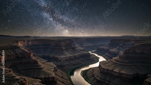 Grand Canyon National Park Milky Way Over Colorado River at Night.