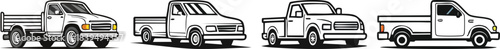 Pickup transport icon using bold simple outline ideal for modern utility vehicle graphics in minimal vector art