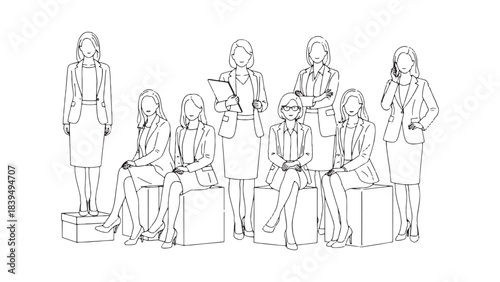 Business Women CAD People Set – Front, Side & Back Views, Office Figures, Meeting & Walking Silhouettes, Editable Autocad-Style Characters for Architecture, City & Workplace Designs