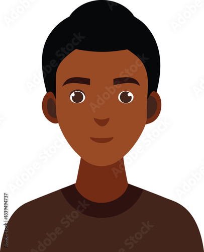 Minimalist flat vector portrait of a person with deep charcoal brown skin tone