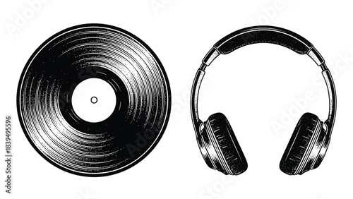 A vinyl record and modern headphones a study in audio technology
