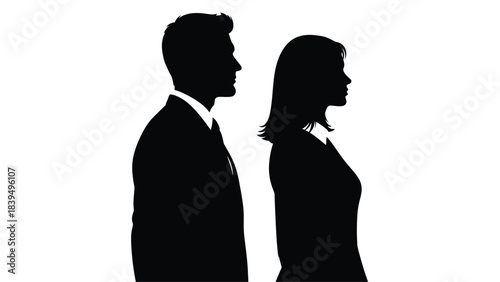 Silhouettes of a man and woman in profile facing opposite directions