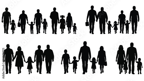 Silhouettes of diverse families walking together depicting unity and togetherness