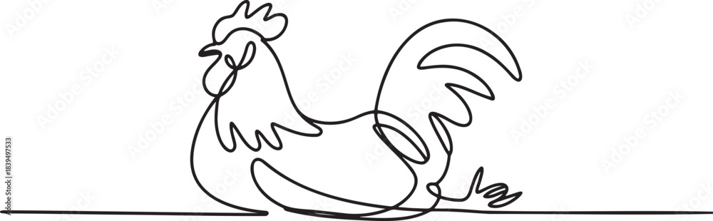 Obraz premium Continuous line drawing of a majestic rooster sitting down farm animal poultry concept