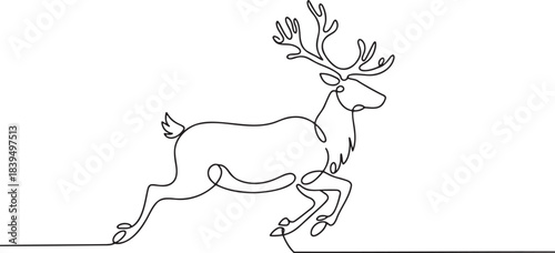 Continuous line drawing of a majestic reindeer leaping representing grace and christmas holidays