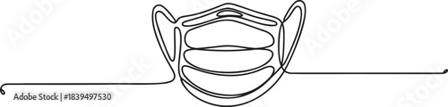 Continuous line drawing of a protective medical face mask symbol for hygiene and prevention