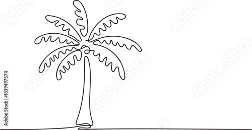 Continuous line drawing of a simple palm tree perfect for tropical travel and summer vacation designs