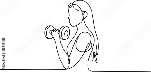One continuous line drawing of athletic woman exercising with dumbbell healthy lifestyle and fitness concept