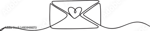 Romantic continuous line drawing of sealed envelope with small heart shape symbolizing love letter romantic correspondence or valentines message