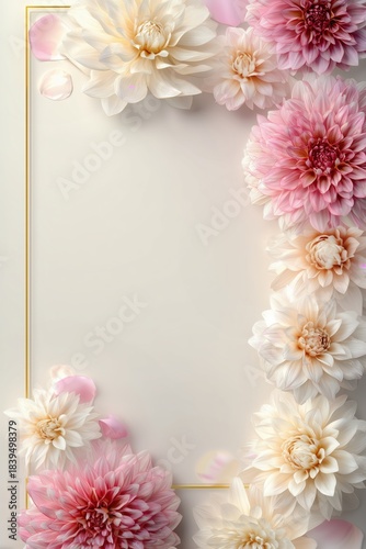 Mockup card with photorealistic beautiful dahlia flowers