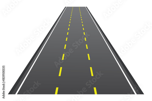 Straight road vector template isolated on background.  Straight road highway with white lines on the roadside and broken center lines.