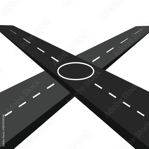 Straight road vector template isolated on background.  Straight road highway with white lines on the roadside and broken center lines.