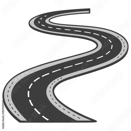 Wavy road with winding curves and horizontal path.  Road, highway isolated on white background. Vector
