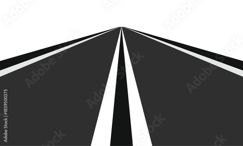 Road To City. Straight empty road through the meadow. Adobe illustrator vector flat style illustration of a straight city road with multiple lanes, a crosswalk. 
