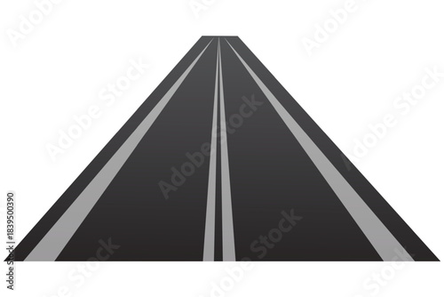 Road To City. Straight empty road through the meadow. Adobe illustrator vector flat style illustration of a straight city road with multiple lanes, a crosswalk. 
