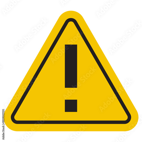 Warning triangle icon with bold exclamation mark, yellow safety alert icon for hazard communication and general caution signage