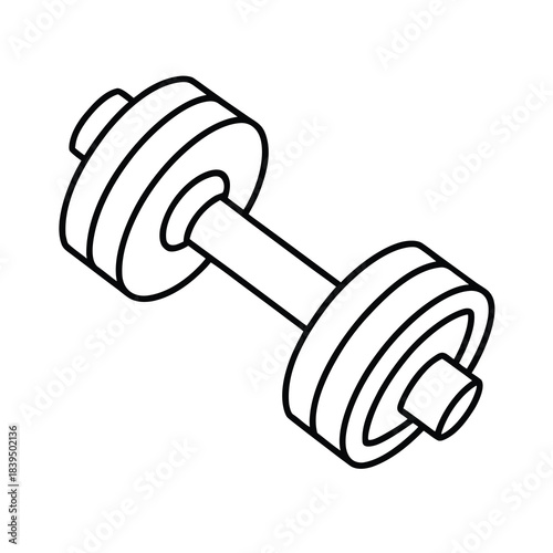 Isolated gym equipment for fitness and strength training: a metal dumbbell and barbell on a white background