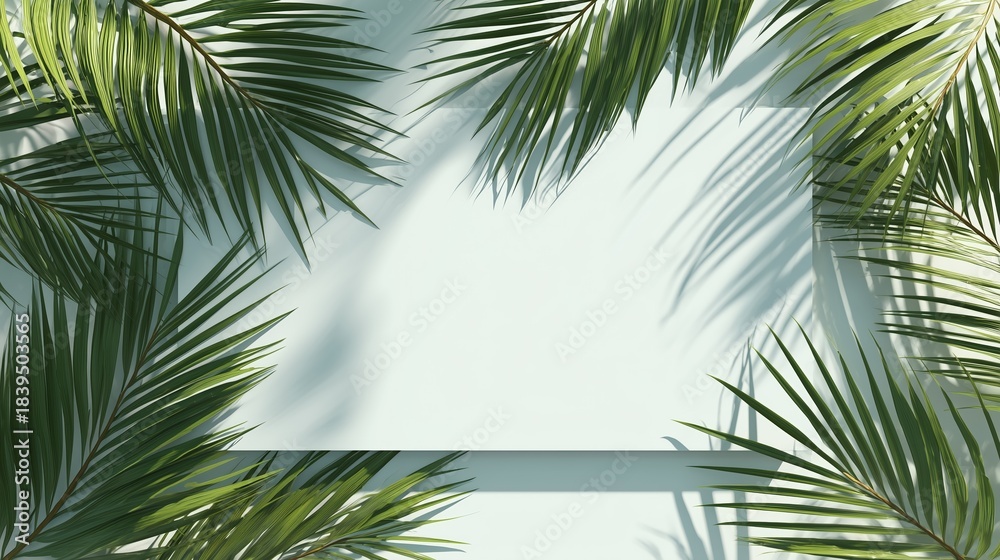 Naklejka premium Palm leaves around the mockup card 