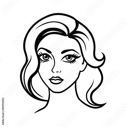 Fashion drawing of a beautiful woman with long hair profile silhouette vector sketch and glamour style illustration