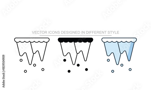 Photography Icicle icons set in different style with white background