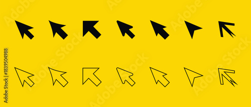 Computer mouse pointer cursor Icons set in black with yellow background Vector Illustration for UI, apps and web design.