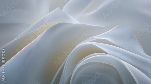 Abstract Swirling photo White Fabric with Rainbow Light Reflections Close Up textile flowing