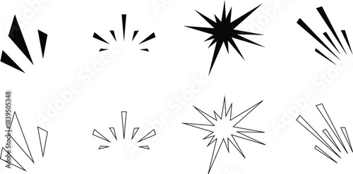Comic cartoon explosive effect line set speed burst, boom motion, and Action Impact elements vector Illustration.
