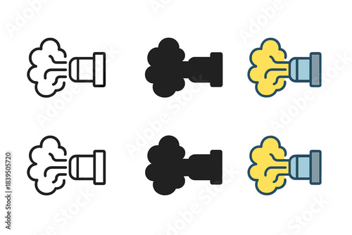 Misty Pneumatic Icon. Floating mist being drawn into metallic pneumatic device, simple minimal vector icon, first in line style