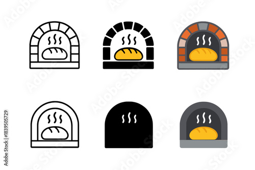 Golden Crust Evolution. Golden crunchy crust emerging from brick oven with steam rising, clean minimal vector icon, first in line