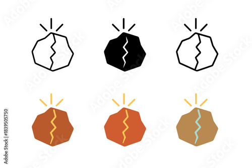 Quartz Vein Illustration. Cross-section of rock with quartz vein emitting luminous pulse, clean geometric minimal icon, first in