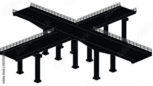 An architectural rendering of a complex highway overpass intersection structure