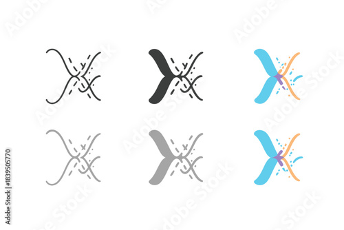 Quantum Interference Artistry. Fading quantum interference pattern with overlapping fragmented waves, clean minimal vector icon,