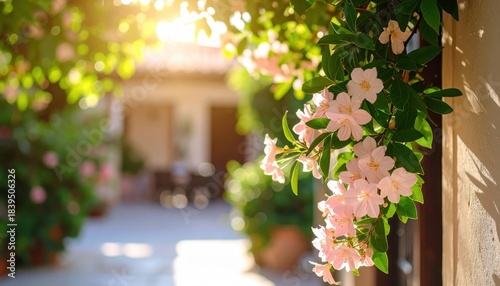 Pink flower blossoms on weathered stone wall delicate pink flower grows on rugged stone wall