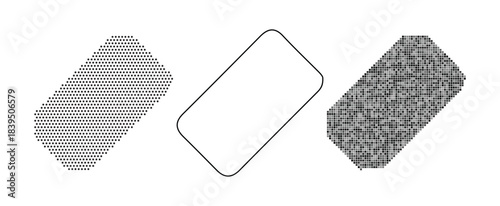 Three variations of a rounded rectangular shape with different internal patterns