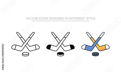 Ice Hockey icons set in different style with white background