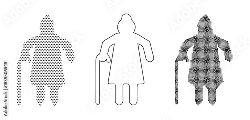 Elderly woman icon set with different fill styles