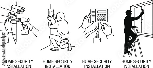 Security system installation service vector icons