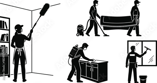 Home Cleaning Service Professional Worker Vector Illustration