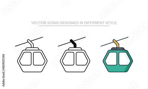 Cable Car icons set in different style with white background