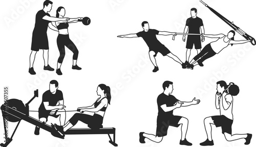 Personal fitness training service vector illustration.
