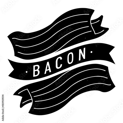 Black Bacon Ribbon Banner text food