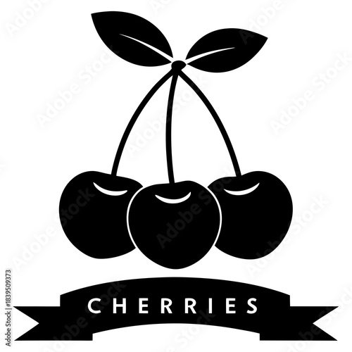 Black cherries with leaves and banner fruit food 1
