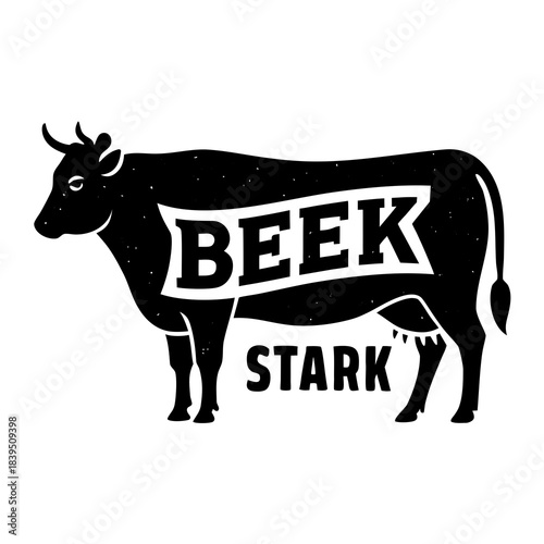 Black cow silhouette with text Beek Stark cattle animal