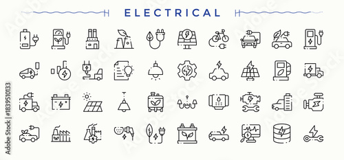 Electrical icon set. Simple line vector icons. Editable vector illustration. Power icon set. Contains such icons as power, battery, charging, charger, energy and more.