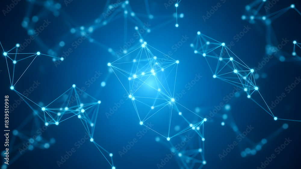Fototapeta premium Futuristic digital network visualization highlighting interconnected nodes and data connections in