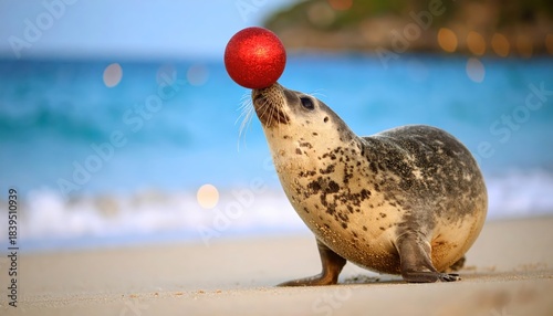 Seal balances red ball atop head gray seal performs amazing balancing act with ball