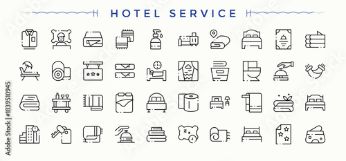 Hotel Service icon. Minimal icons set. Signs for web and mobile app. Service icon set. Includes thin line symbols service, hostel, hotel, hospitality, restaurant and more.