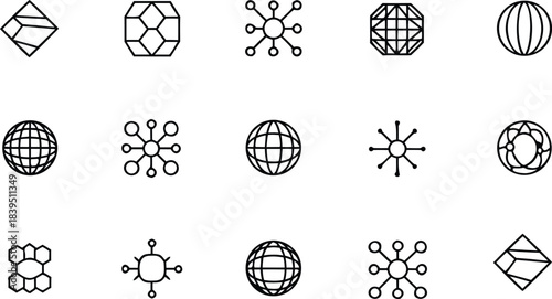 Abstract Technology and Global Network Line Icons Set – Modern Connectivity Vector Collection