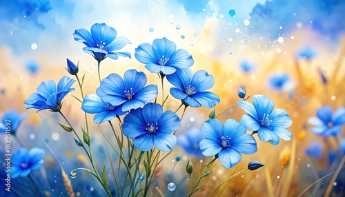 Blue flowers bloom brightly under warm sunlight vibrant blue blossoms flourish in sunlit outdoor setting
